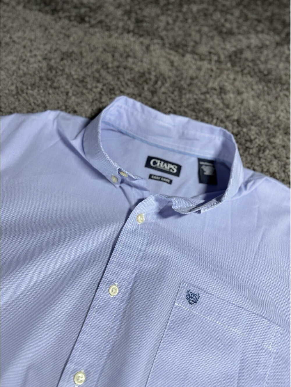 Chaps Mens XXL Blue Micro Check Short Sleeve Easy Care Button Down Shirt Logo